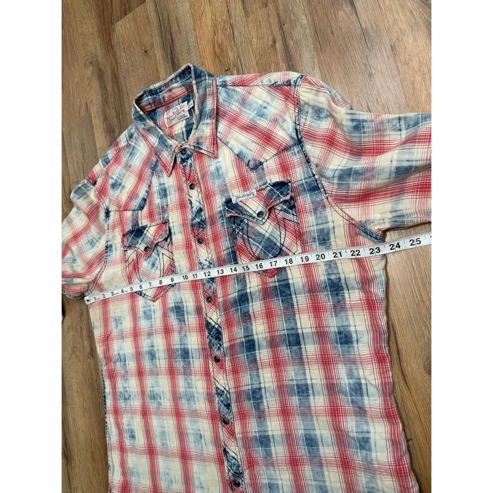 True Religion Mens XXL Plaid Western Shirt Red Blue Pearl Snap 100% Cotton